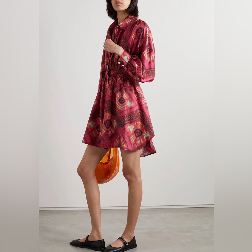 Ulla Johnson Jude Bohemian Printed Floral SILK Shirtdress Rose Pink Color Size 4
